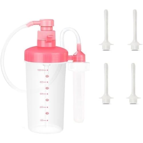 Clean Shower Enema Syringe, Multi-Purpose Enema Device with Manual Pump, for Bowel Movements, Unisex, Includes 1 60cm Tube and 5 Replacement Nozzles,