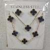 13mm Clover Pendant Necklace Bracelet Earring Set 18K Gold Plated Stainless Steel Jewelry Women Men