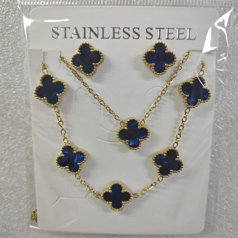 13mm Clover Pendant Necklace Bracelet Earring Set 18K Gold Plated Stainless Steel Jewelry Women Men