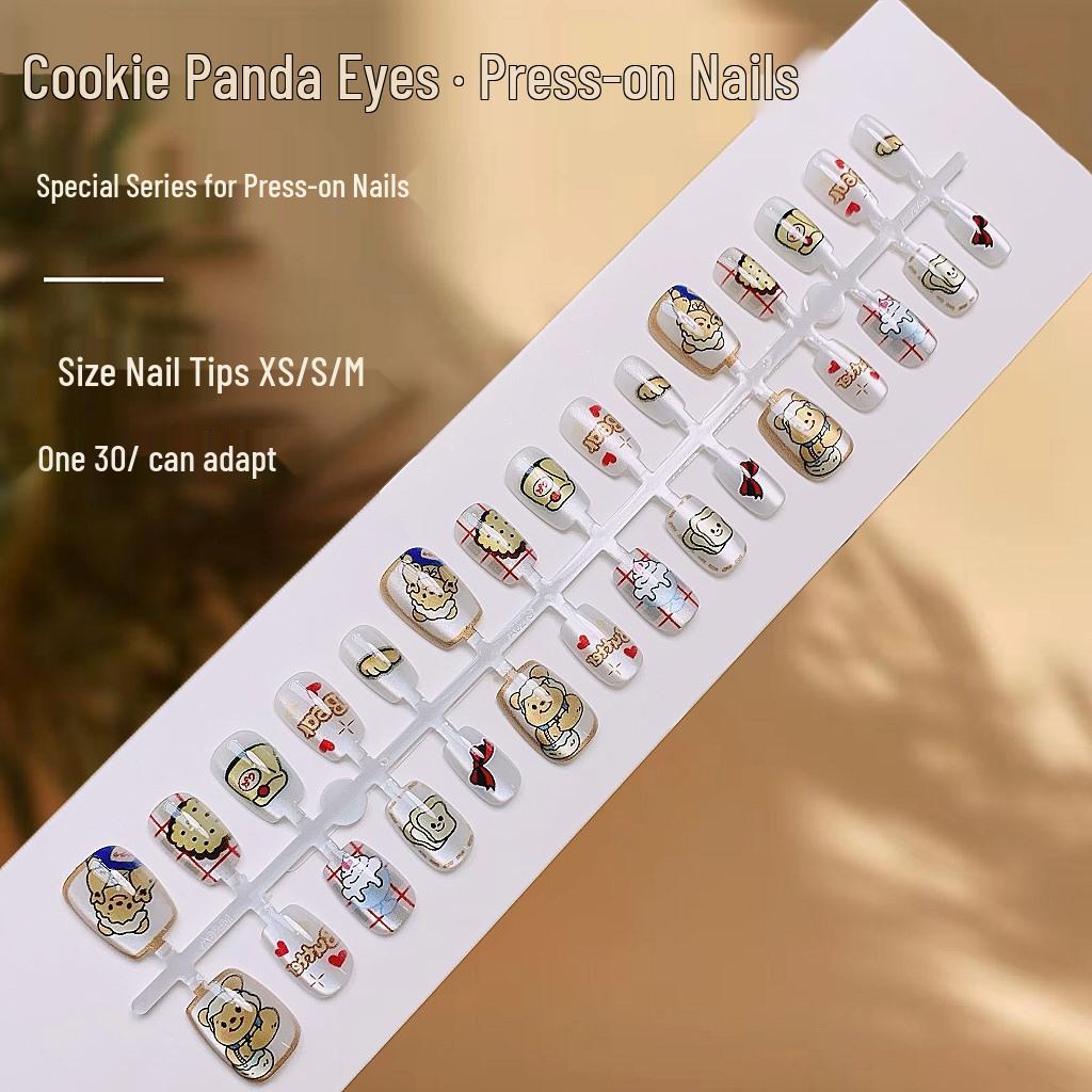 

Adorable Panda Eye Gingham Cartoon Fake Nails - Ready-to-Wear, Sized Pieces.