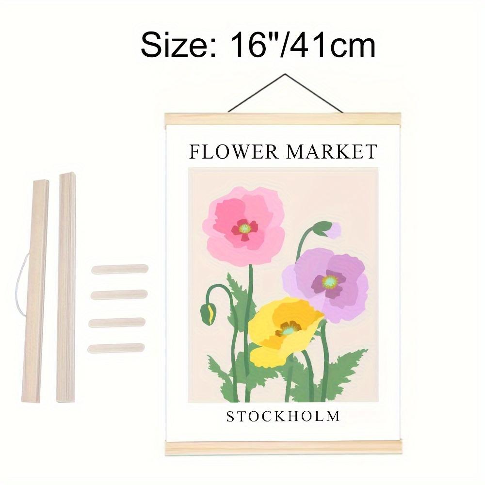 A Modern Style Solid Wood Poster Frame Hanger with Interchangeable Spacers for Rectangular Clip Picture Frames, Vertical Orientation, Reusable DIY