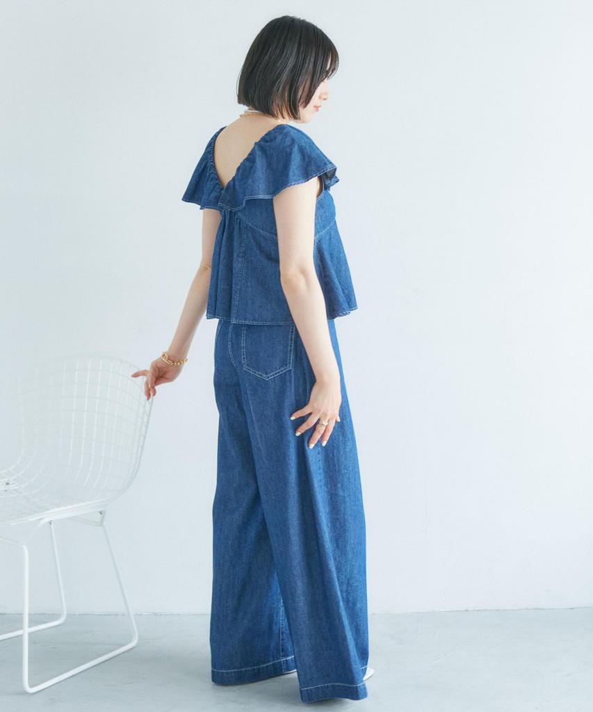 Washable Denim Frill Blouse Suitable for [BIS] Women's (43) - Co-ordination