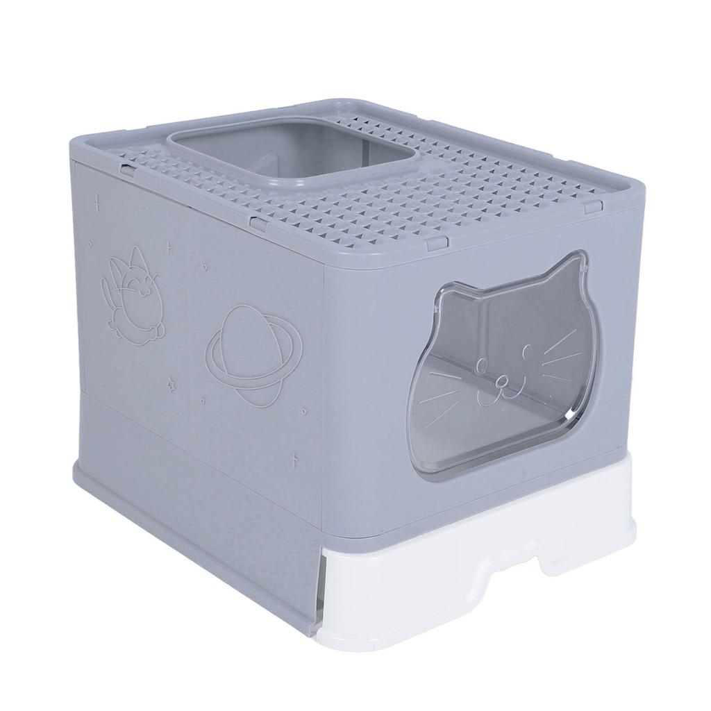 Enclosed Cat Litter Box Anti Splashing Easy to Clean Odor Control Large Top Entry Foldable Kitty Litter Tray with Lid