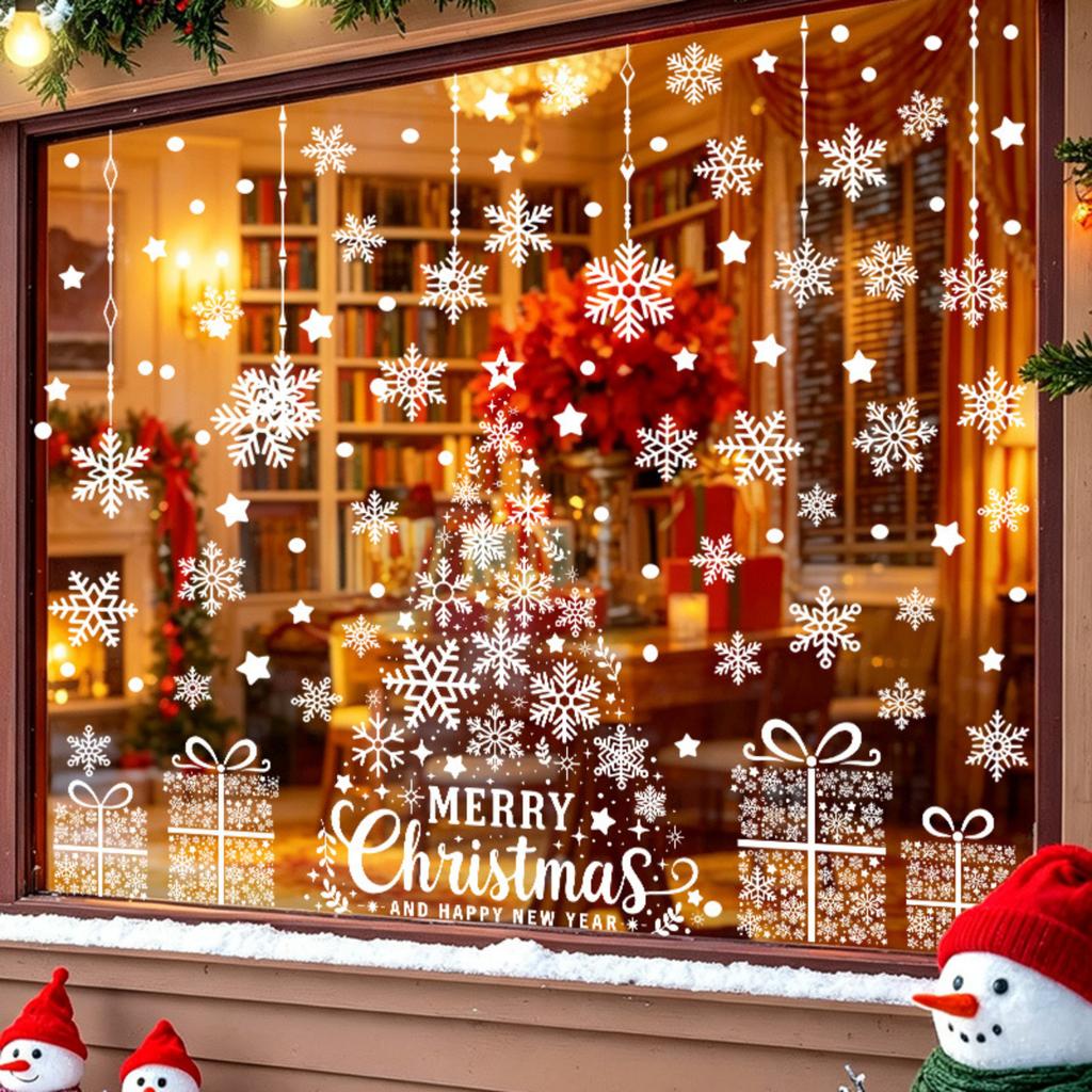 Christmas Window Clings Static Cling Snowflake Decals for Glass, Winter Holiday Decor for Home Bedroom Living Room and Storefront
