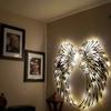1 Pair Angel Wings Metal Mural with LED Lights Wall Decor for Living Room