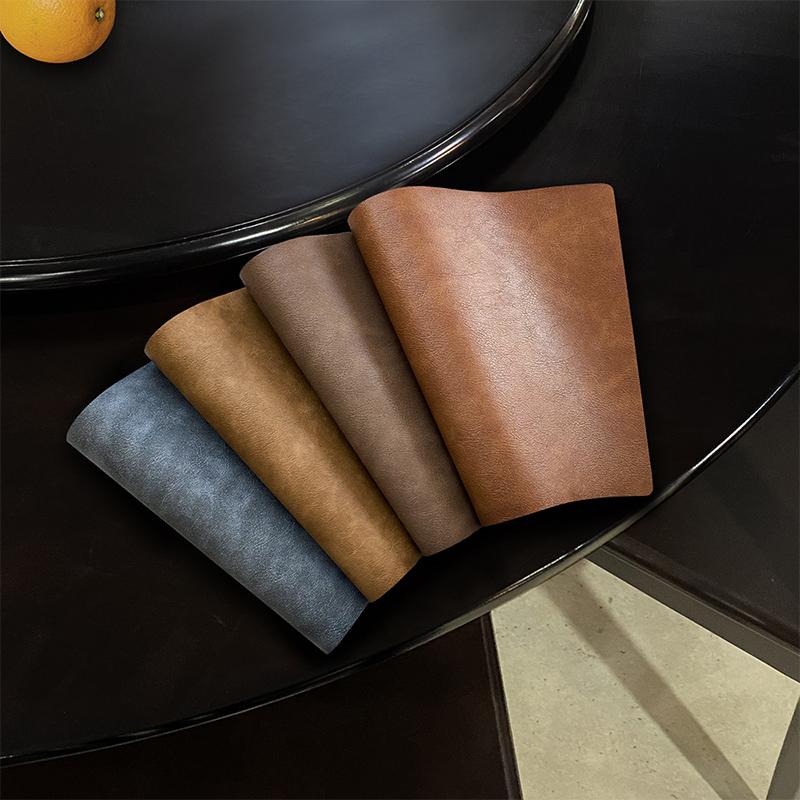 1Pc S/L Double Sided Anti Slip PU Insulation Pad Table Mat Nordic Style Imitation Cowhide Pattern Fan Shape Leather Placemat