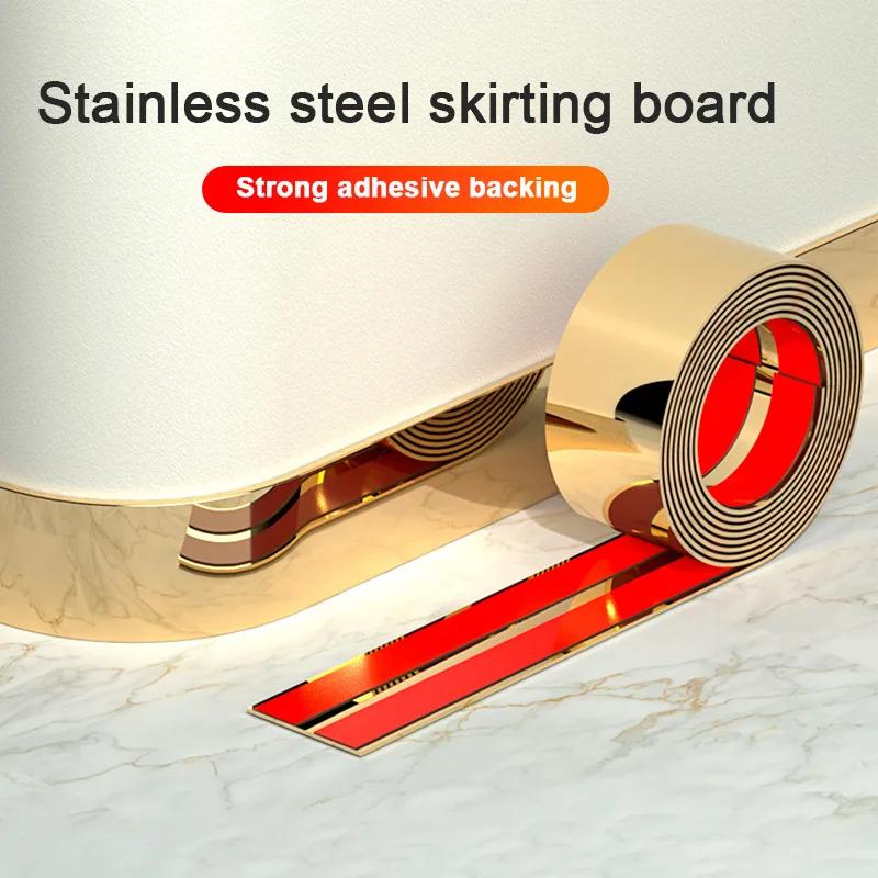 1 ks nerezová nášlapná lišta, samolepicí základní kryt nášlapné lišty, lišta soklového profilu pro stěnu, dveře, kuchyňskou skříňku, Di