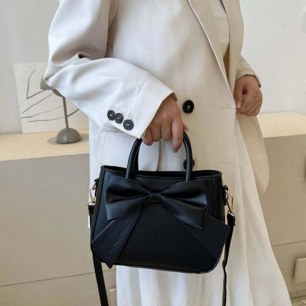 

Waterproof Bowknot Shoulder Bag Zipper Lolita Message Bag Leather Bow Crossbody Bag Streetwear хаки