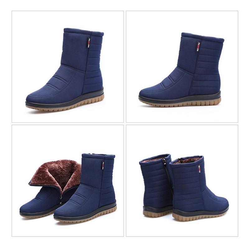 Winter Shoes Women Waterproof Snow Boots Warm Plush Ladies Ankle Booties Flat Non-slip Black Blue Red Big Size 42