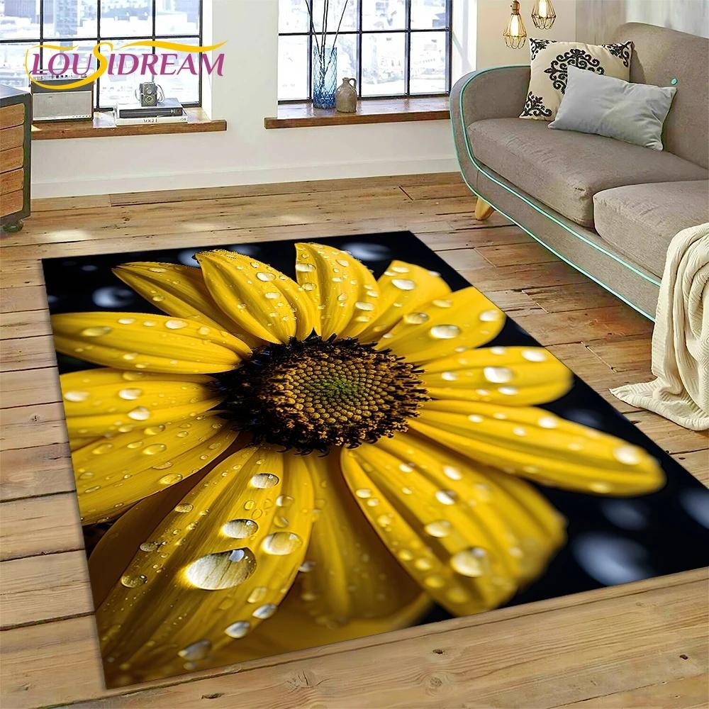3D Dream Sun Flowers Nordic Daisy Rug Carpet for Living Room Bedroom Home Decor,Non-slip Decoration for Sofa Doormat Gifts Kid
