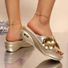 Fashion Floral Gold Silver Sandals Women Slip On Wedge Heels Pearl Sandalias Mujer Summer 2025 Soft Sole Platform Slippers Shoes Woman