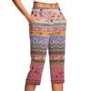 Women's Vintage Floral Print Button Pocket Trousers Slit High Waist Sports Yoga Casual Pants