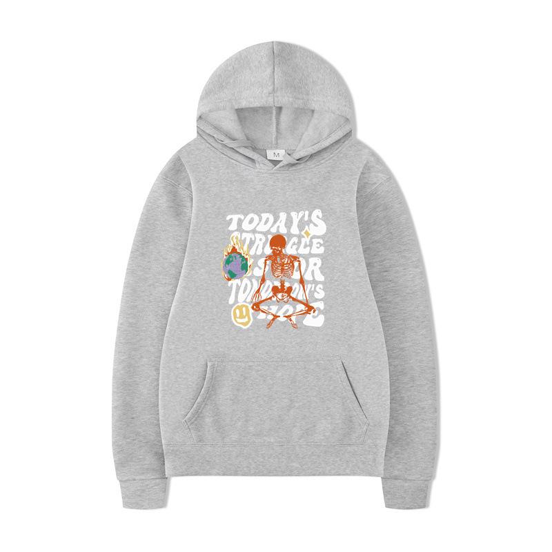 Textual Skeleton Hoodies Print Fashion Sweatshirt Hip Hop Casual Unisex Autumn Winter Fleece Streetwear Tops