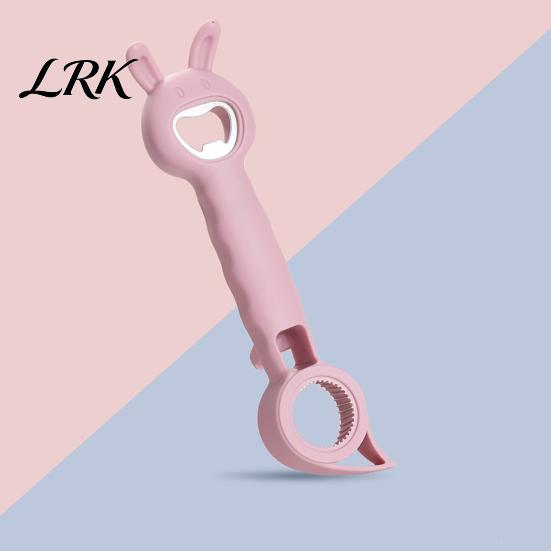 Portable Can Opener for Camping Bunny Shaped Bottle Opener, Multifunctional 4 in 1 Manual Cap Remover, Easy Grip Lid Comfortable Handle Kitchen Gadget