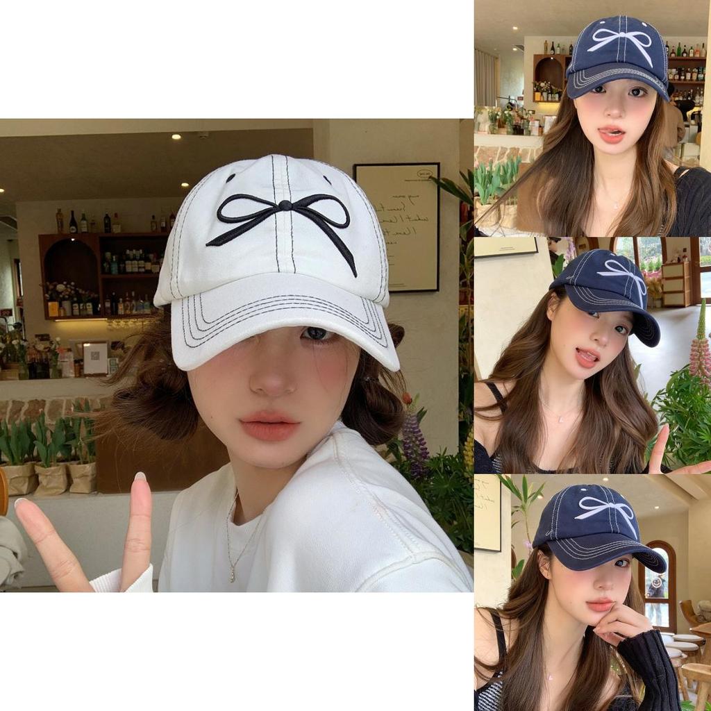 Stylish Embroidered Bowknot Baseball Cap For Women Adjustable Soft Top Spring Summer