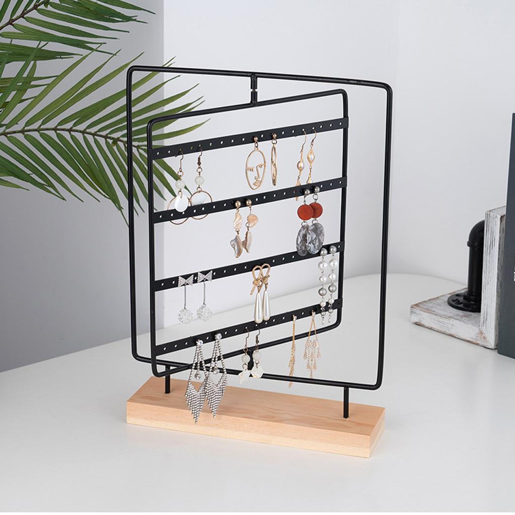 Jewelry Holder 5 Layers Ear Card Rotating Stand Earrings Pendant Hanger Wood Base Jewellery Rack Showcase Organizer