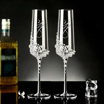 Bruid Champagne Bruidsglas Parel Fluit Sprankelende Bruiloft Feestbrillen Op Maat Bruiloft Bruidsdouche Cadeau Strass en Parels