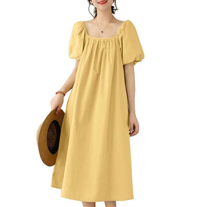 ZANZEA Women Square Collar Loose Casual Summer Short Sleeve Dress