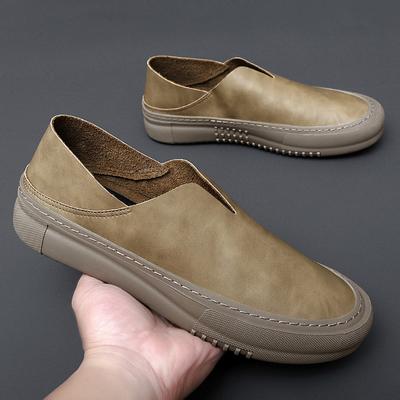 Fashion Brand Men Summer Cowhide Hollow Lazy Shoes Outdoor Men Driving Shoes All Season Casual Thick Soled Anti Slip Hole Shoes