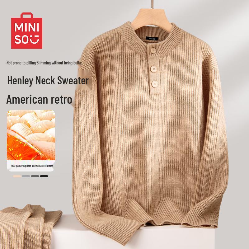 MINISO Men's Henley Collar Pullover Knit Sweater