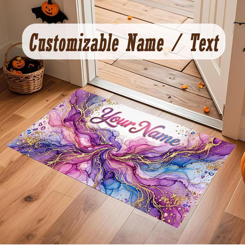 Abstract Geometric Theme Crystal Velvet Floor Rug Personalized Custom Name Text Warm Carpet Home Decoration