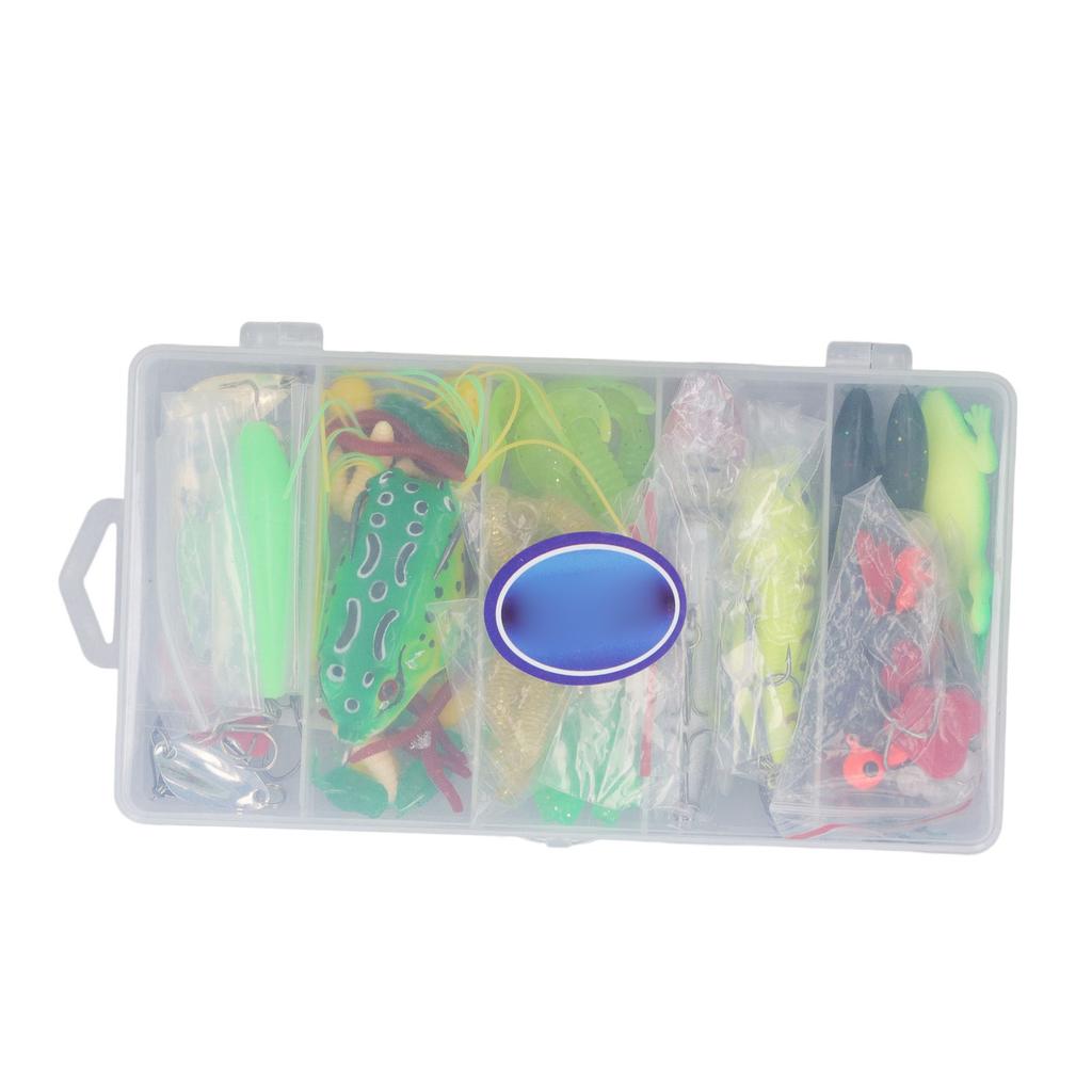 101 Pieces Fishing Lures Kit Soft Hard Baits Metal Sequins Thunder Frog Fishing Lure Set with Storage Box Full Water