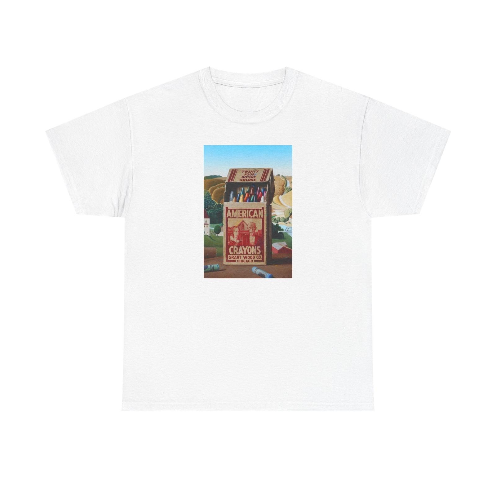

Vintage Inspired American Crayons Tshirt Tops Tee, Grant Wood Company Chicago ArT Shirt Mens Womens Tees Top, XL