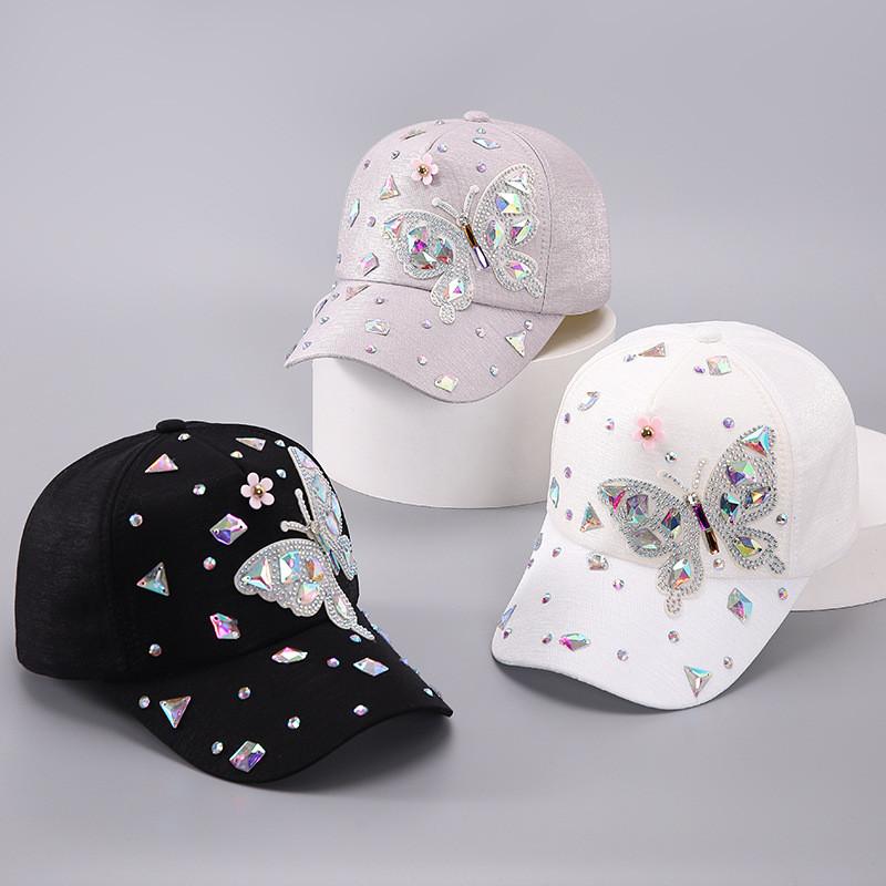 Butterfly Glitter Baseball Cap With Adjustable Strap For Fashionable Women 2024