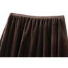 Qooth Women Velvet Split Splicing Skirt Mid Length Elastic Waist Casual Skirt QT2733