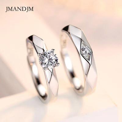 Korean Version of Fashion Men and Women Couples Ring Live Platinum Plated Wedding Light Luxury Zircon Ring Valentine's Day Gift