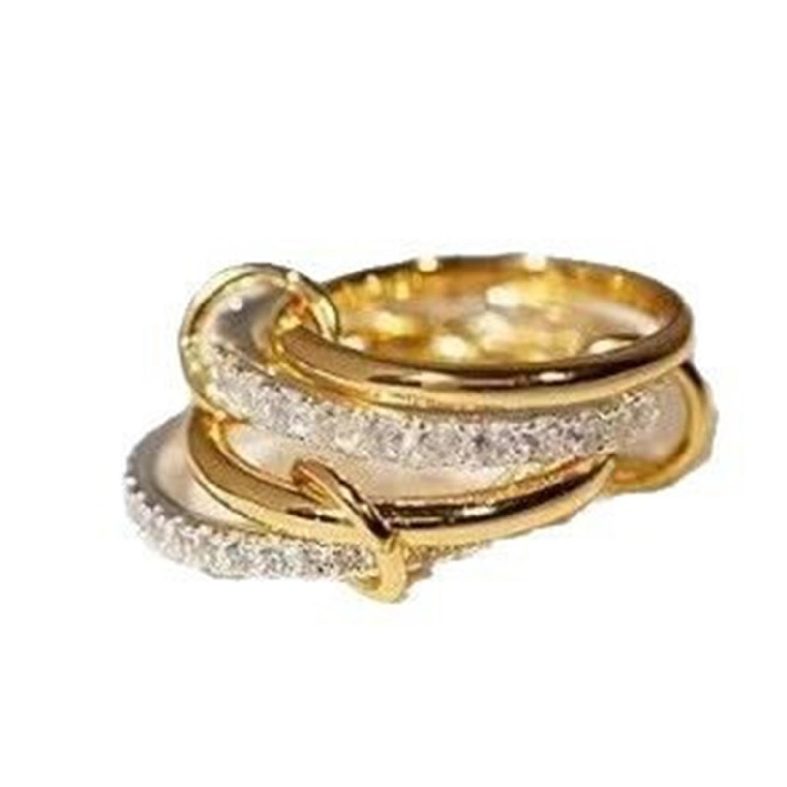 4 Pcs Interlocked Stackable Ring Gold Silver Mixed Connected Band Thumb Ring Cubic Zirconia Jewelry Gift for Women