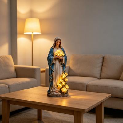 Virgin Mary Garden Light, Outdoor Mary Statue with LED Glowing Rose, Blessed Mother Figurine for Catholic Garden Lawn Patio Decor