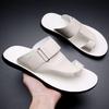 Men's 2025 Summer Genuine Leather Flip-Flops - Embossed Cowhide Toe-Post Sandals for Sport & Casual Wear