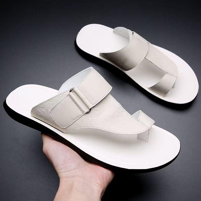 Men's 2025 Summer Genuine Leather Flip-Flops - Embossed Cowhide Toe-Post Sandals for Sport & Casual Wear