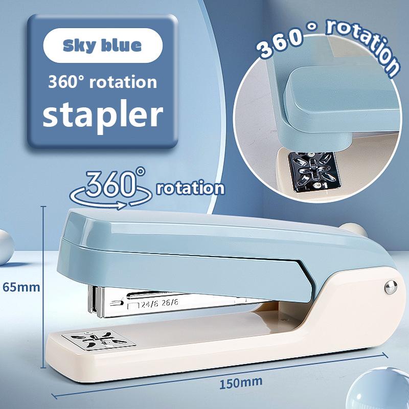 

360° Rotatable Heavy Duty Stapler Green/Blue/Pink for Students Home Office Use 24/6 26/6 Desktop Staplers Paper Binding Tools синий