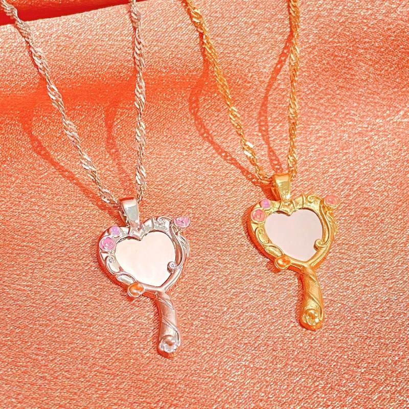 Ancient Mirrored Pendant Necklace Long Chain for Women Party Jewelry Gift