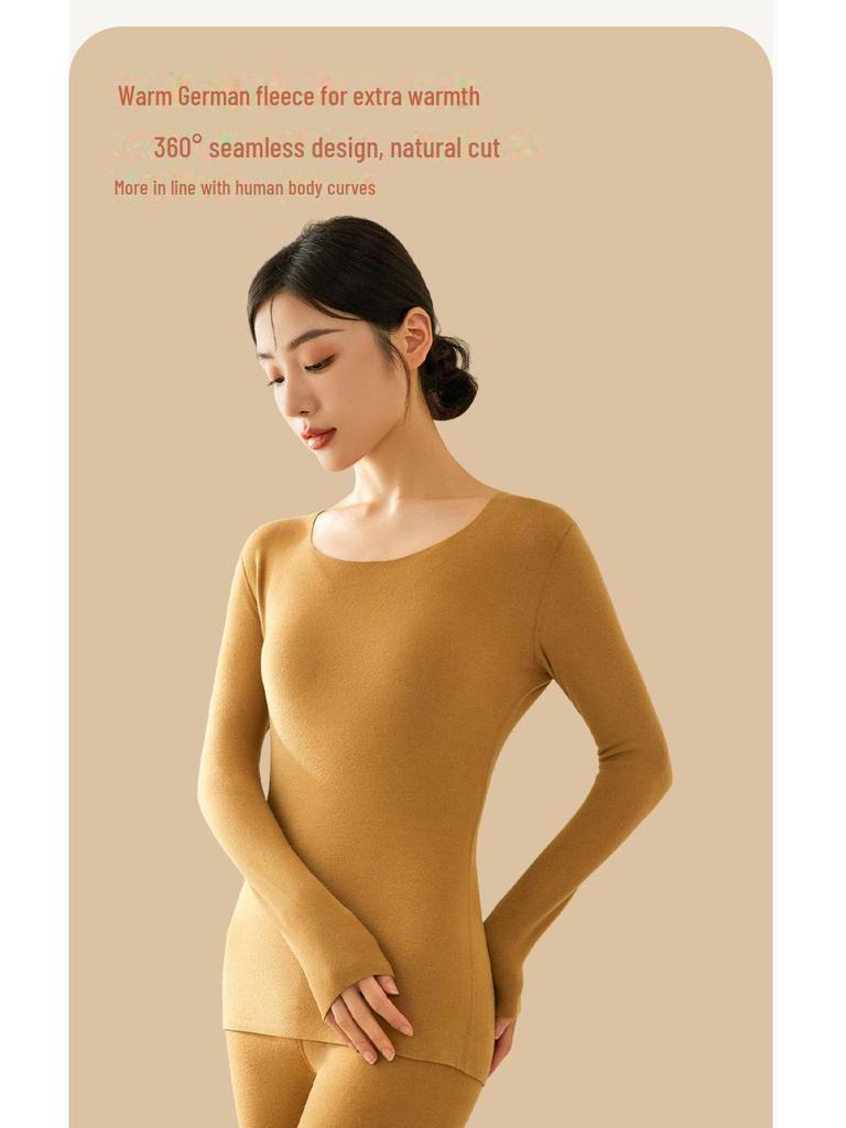 Women's Round Neck Velvet Bottoming Shirt - Winter Plush Seamless Innerwear, Thickened for Warmth