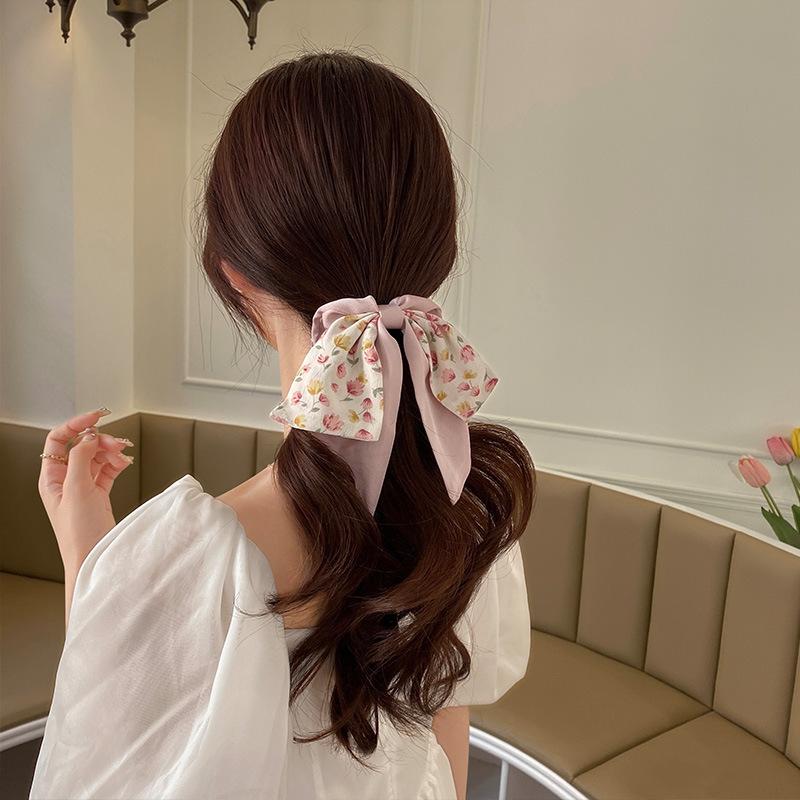 Small fresh floral bow large intestine hair band female headband tied hair streamer hair rope fairy sweet headgear