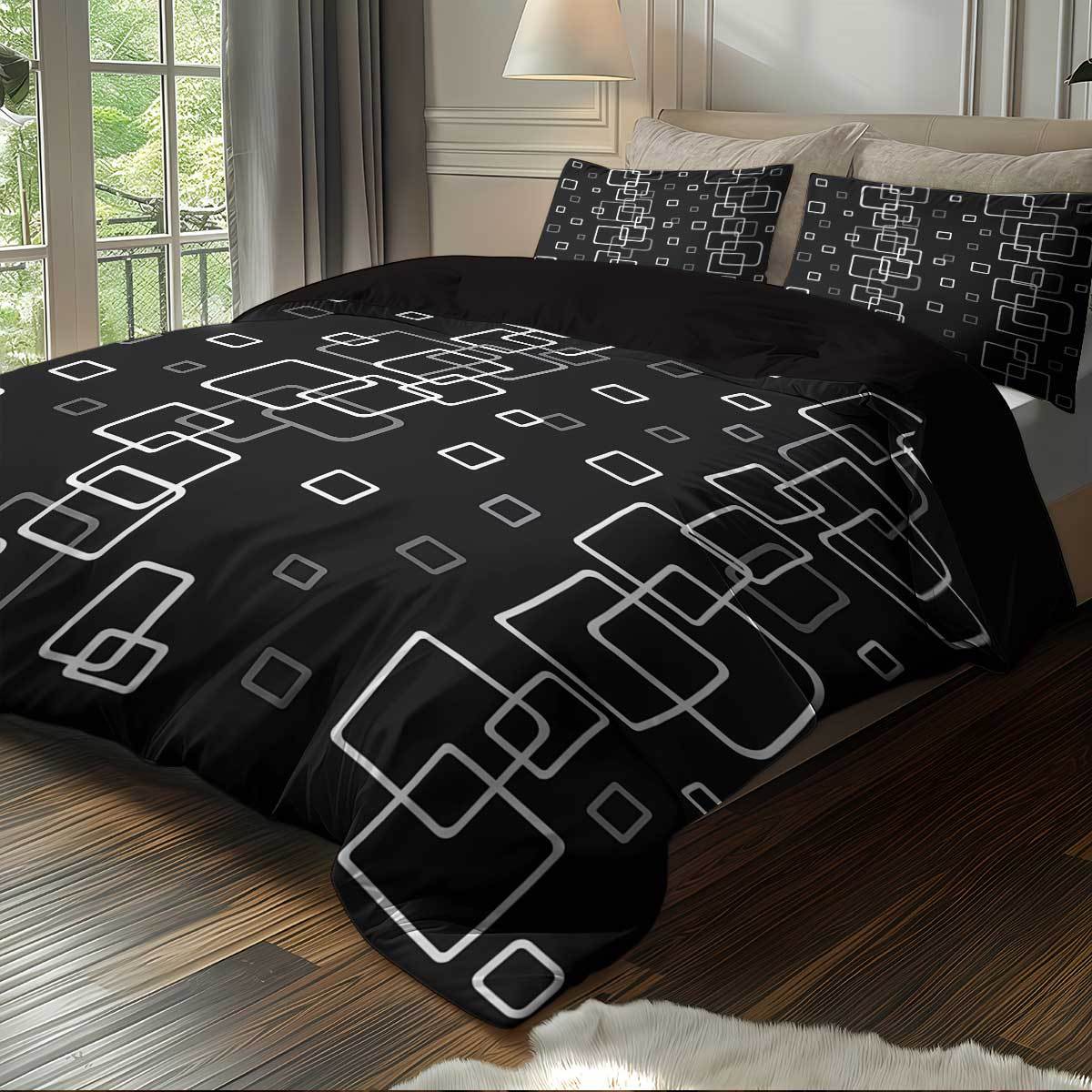 

Комплект постельного белья из 3 предметов с черным минималистичным геометрическим дизайном (1 Пододеяльник, 2 Наволочки, Без наполнителя), Комплект пододеяльника с 3D-принтом Duvet Cover Set&EU Single(135x200cm)