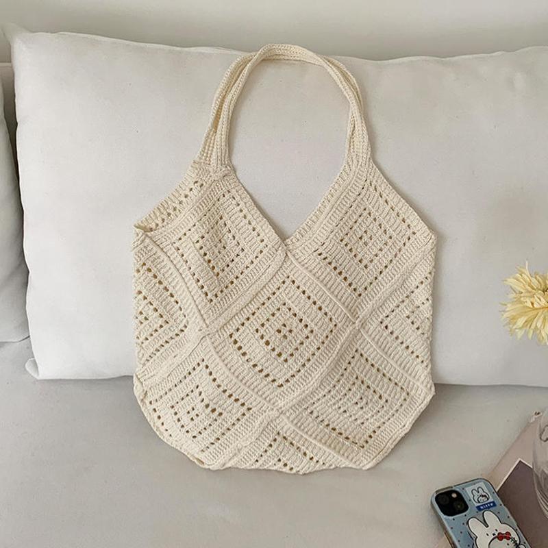 Eleagnt Beach Vacation Knitted Hollow Out Shoulde Bag Handbag Women's Fashion Bucket Soft Crochet Tote Bag KTB
