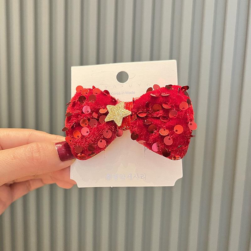 Детский рождественский ободок с рогами оленя и заколка для волос с бантом из пайеток