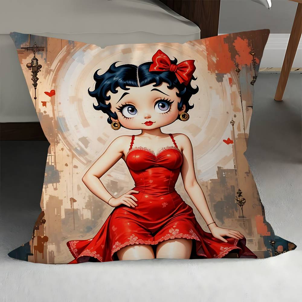 

Cute B-Betty Boop Pillow Covers Cartoon Sofa Decorative Home Double-sided Printing Short Plush Cute Cushion Cover 12x12Inch