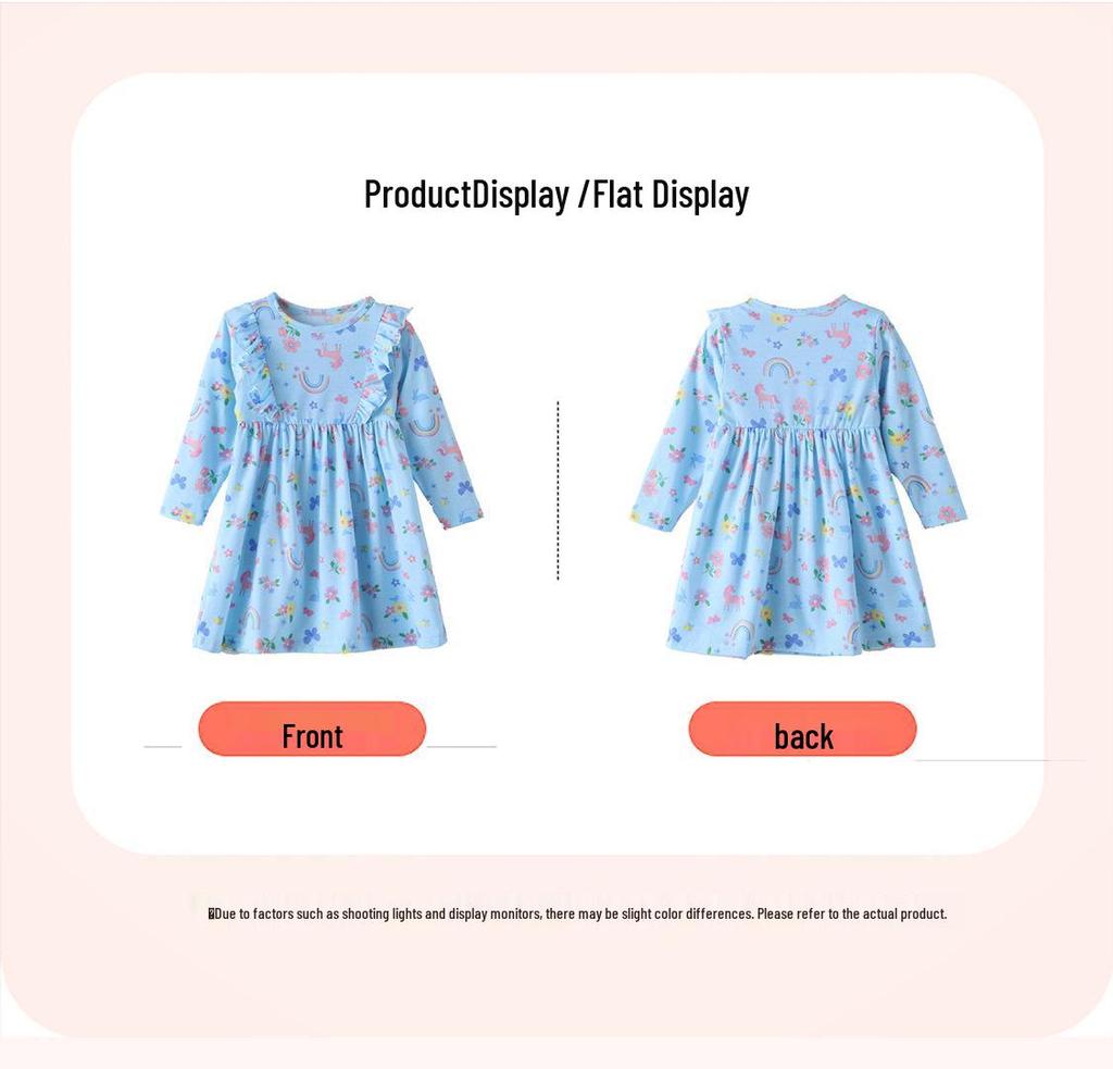 Unicorn Princess Dress: Stylish Long-Sleeve Round Neck for Girls Aged 3-8, Perfect for Spring and Autumn.