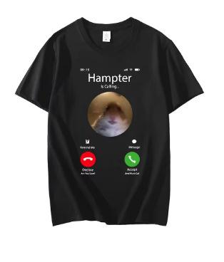 Dank Meme Hamster Staring Front-facing Camera Hamp Calling T-Shirt Fashion Short Sleeve T-Shirt Oversized Street