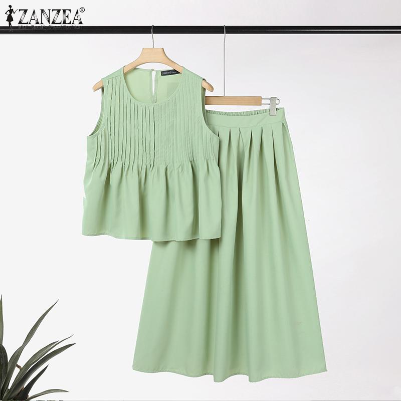 ZANZEA Women Summer Tank Tops and Long Skirts Casual Two Piece Suit Sets