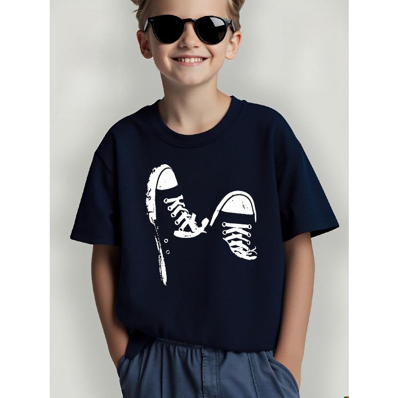 Kids Sneaker Print Crewneck Summer Short Sleeve Tee