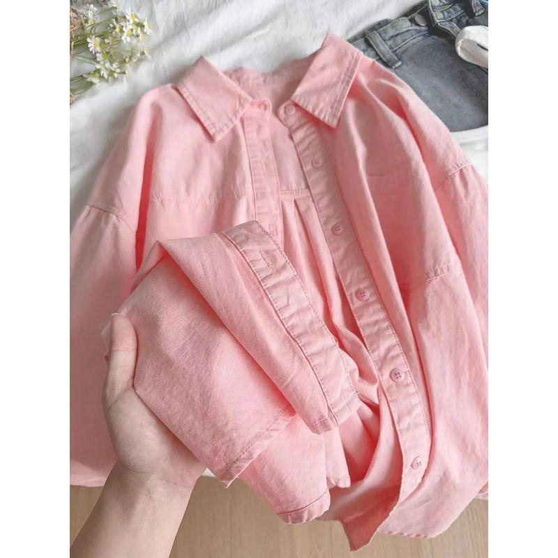 Pure Cotton Bandage Dress Rose Pink Shirt for Women Inner Wear Base Loose All-Matching Slimming Long Sleeve Shirt Coat Trendy
