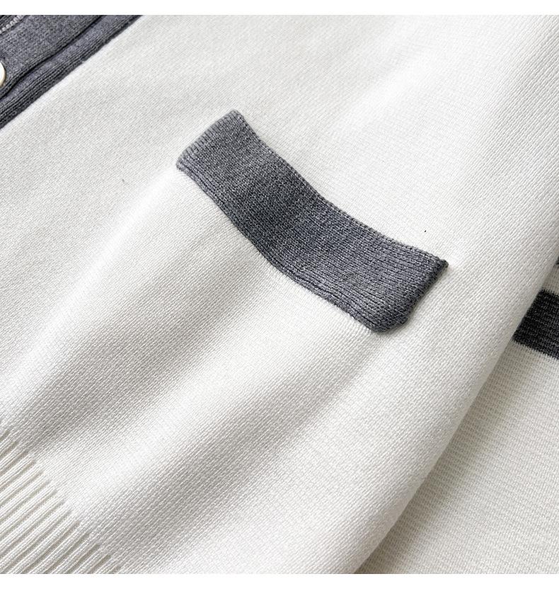 TB Unisex V-Neck Knit Cardigan - Autumn/Winter Colorblock Sleeves with Four Stripes, Slim Fit, Fairy Style.