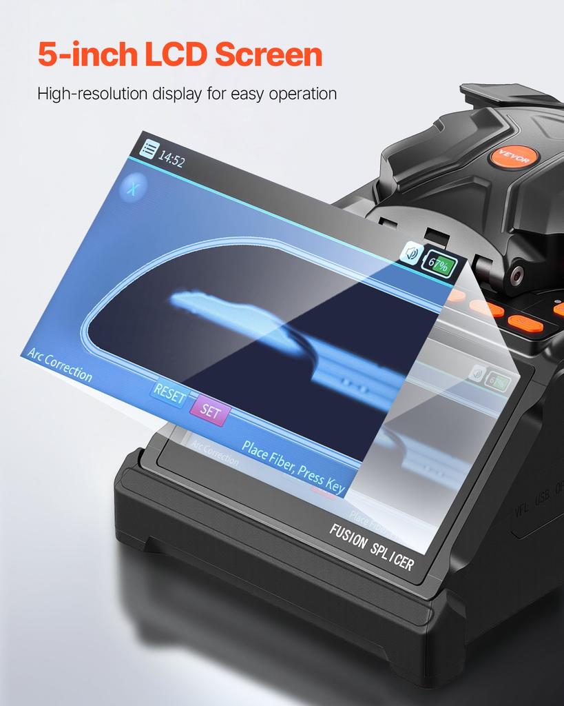 VEVOR Fiber Fusion Splicer 6 Motors, Core & Clad Alignment Fibers Optic Splicer with 6s Fast Splicing and 13s Heating, 5" LCD Screen