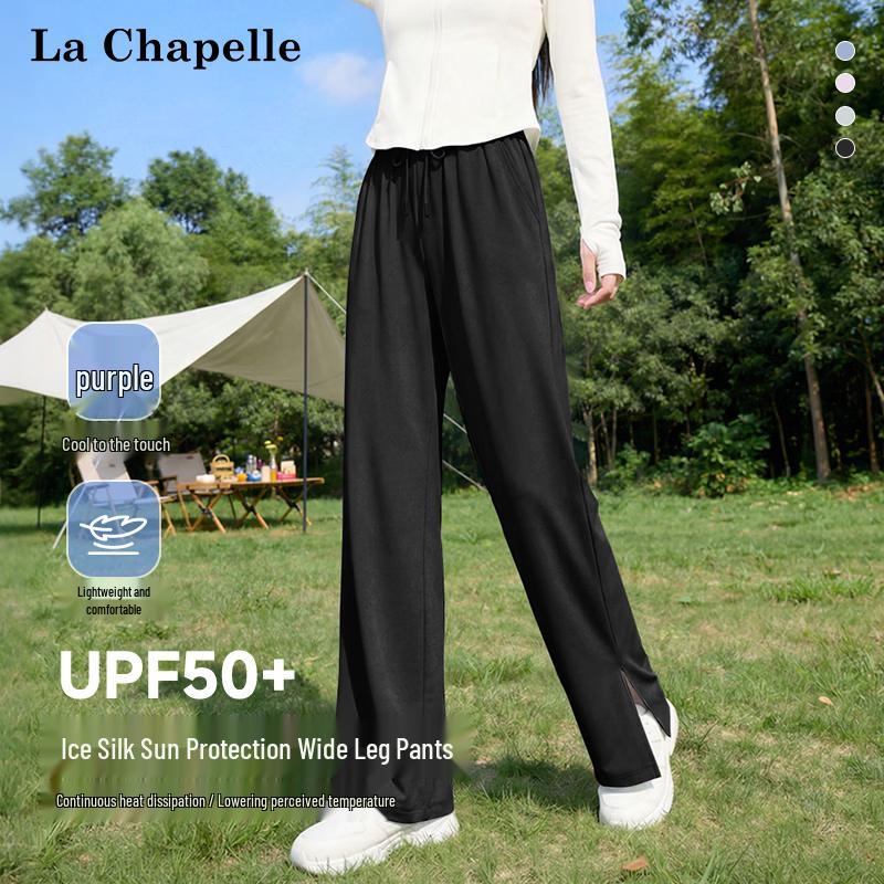 La Chapelle Women s Ice Silk High-Waist Wide-Leg Slit Pants XL